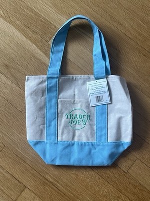 Trader Joe's Mini Pastel Canvas Tote Bag Foldable Multicolor Small Modern