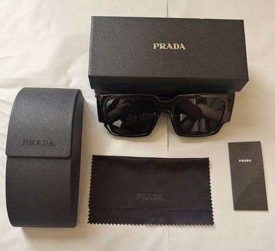 Prada PR17WS Black Square Designer Sunglasses Dark Grey Lenses Unisex
