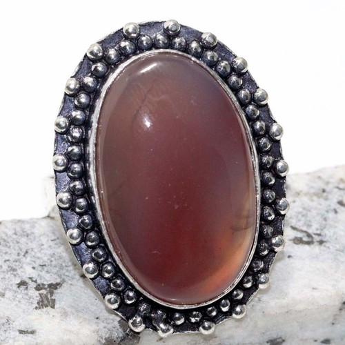 925 Silver Plated Banded Pink Laguna Agate Ethnic Ring Jewelry Size US 9 JW