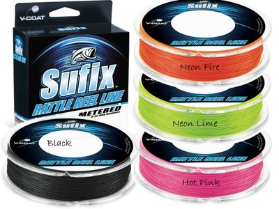 Sufix 613 Rattle Reel Metered V-Coat Pick 4 colors 20 or 30lb 150 Yd Spool Line