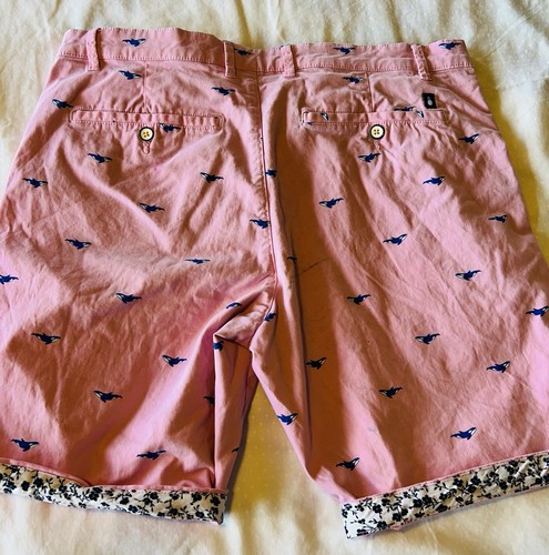 DENIM & FLOWER Pink Cotton Stretch Beach Shorts Orca Whale Contrast Hem Sz 34 - Picture 6 of 8