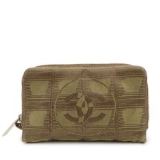 CHANEL New Travel Line Nylon Jacquard Cosmetic Pouch Khaki Authentic Used F/S