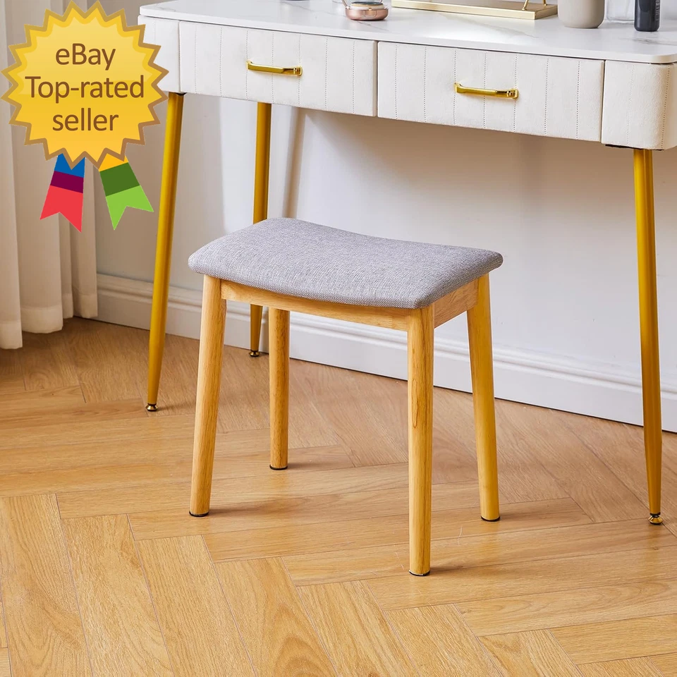 Saddle Cushion Vanity Stool Chair Foot Rest Stool with Solid Wood Legs Modern  - Image 4 of 4