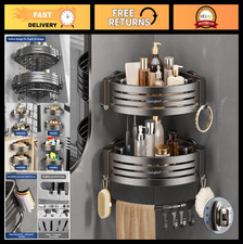 2 Pack Corner Shower Caddy - Rustproof Aluminum Shelf with Towel Bar  Hooks, No