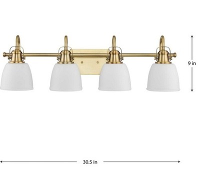 Progress Lighting 300429-163, Preston, 30-1/2'', 4-Light Vanity, Vintage Brass