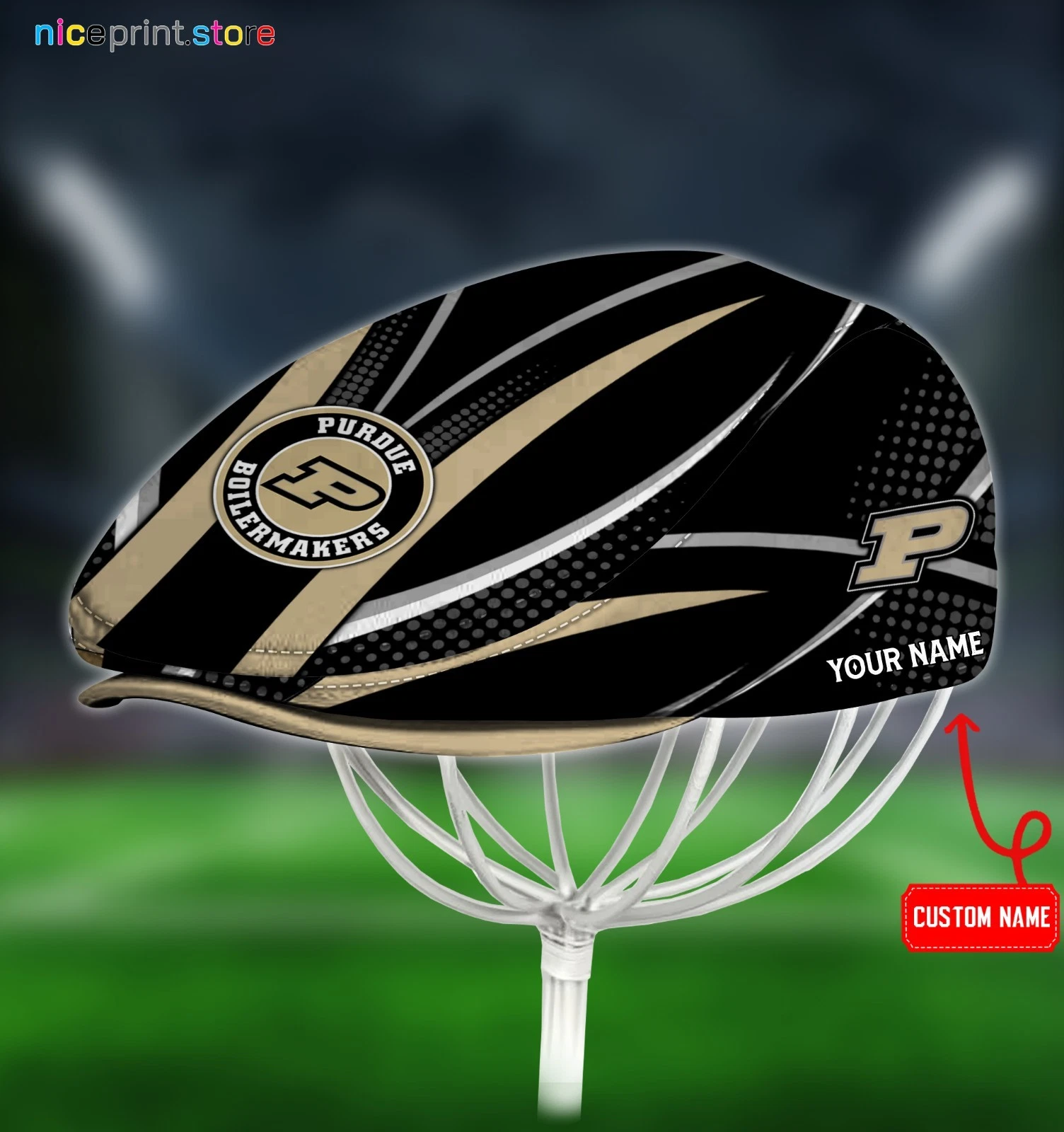 Purdue Team Boilermaker*s Jeff Cap Newsboy Cap Flat Golf Driving Hat for Men