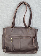The Sak Purse Brown Leather Double Handle Shoulder Bag Brass Hardware
