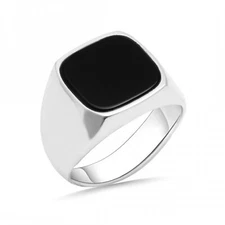 Men's Black Onyx Ring Solid 925 Sterling Silver Turkish Jewelry Size 7-15