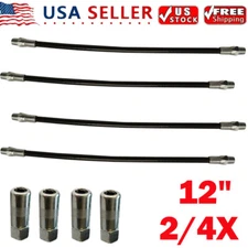 2/4PC 12" Flexible Grease Gun Whip Hose Heavy Duty Extension Tube With Connector