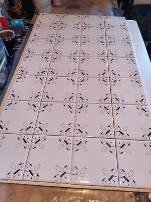 Black and White Ceramic Wall Tiles with Tulip design