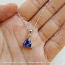 3Ct Trillion Cut Lab Created Tanzanite Pendant 14k White Gold Finish