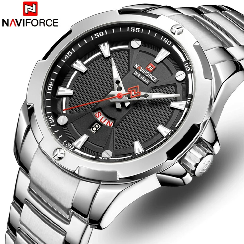 NAVIFORCE Men Analog Watch Full Steel Business Wristwatch Man Calendar Watches