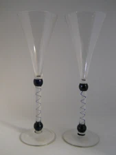 Martini & Rossi Asti Millenium 2000 Crystal Art Glass Champagne Flutes 9.5" H