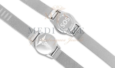 UHRENSTIL SOS ARMBAND / MEDIZINISCHER ALARM / NOTFALL EDELSTAHL / TALISMAN SILBER