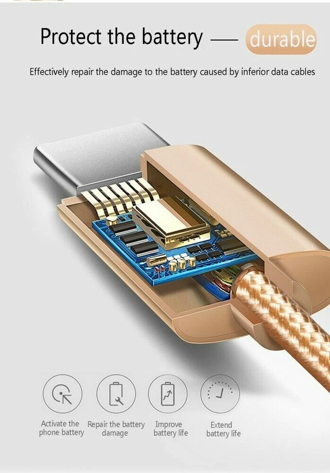 Braided USB Type-C Fast Charger Cable Cord For Samsung S22 S21 Note 20 Ultra S9 - image 3 of 4