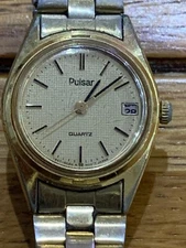 Vintage Pulsar V247-0180 Date Dial Quartz Ladies Bracelet Watch -23mm -Works