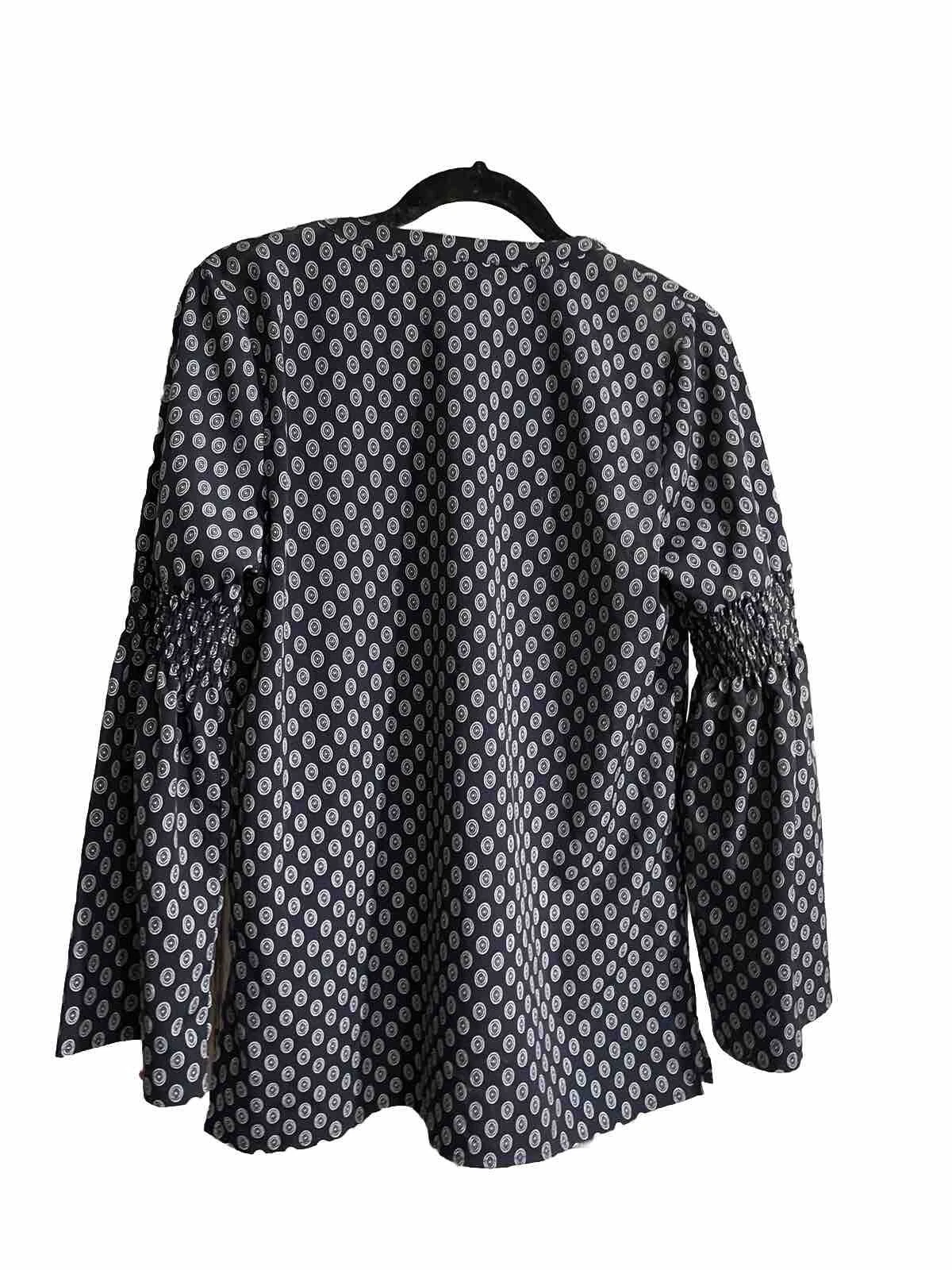 Tunica Michael Kors taglia S M donna blu navy argento medaglione manica svasata collo a V