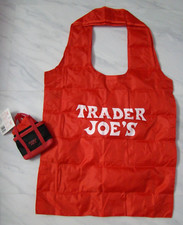 New Trader Joe's Black Red Mini Micro Tote Folded 2 in 1 Reusable Shopping Bag