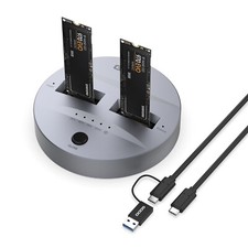 GODO NVMe/SATA M.2 Duplicator Dual-Bay Offline Clone USB C to NVME/SATA Docki...
