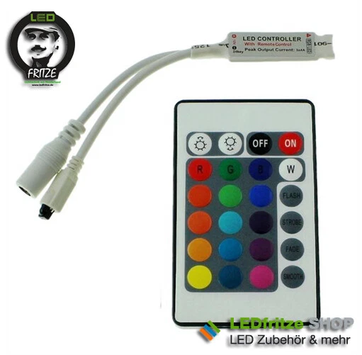 RGB (IR) Controller für 5V 12V 24V LED RGB-Streifen mit 24 Tasten Fernbedienung - Bild 2 von 4