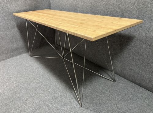 Dining table designer table made of stainless steel and bamboo 180x64 cm. -