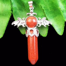 64x8mm Gold Sand Stone Hexagonal Tibetan Silver Bat Pendant FH01905