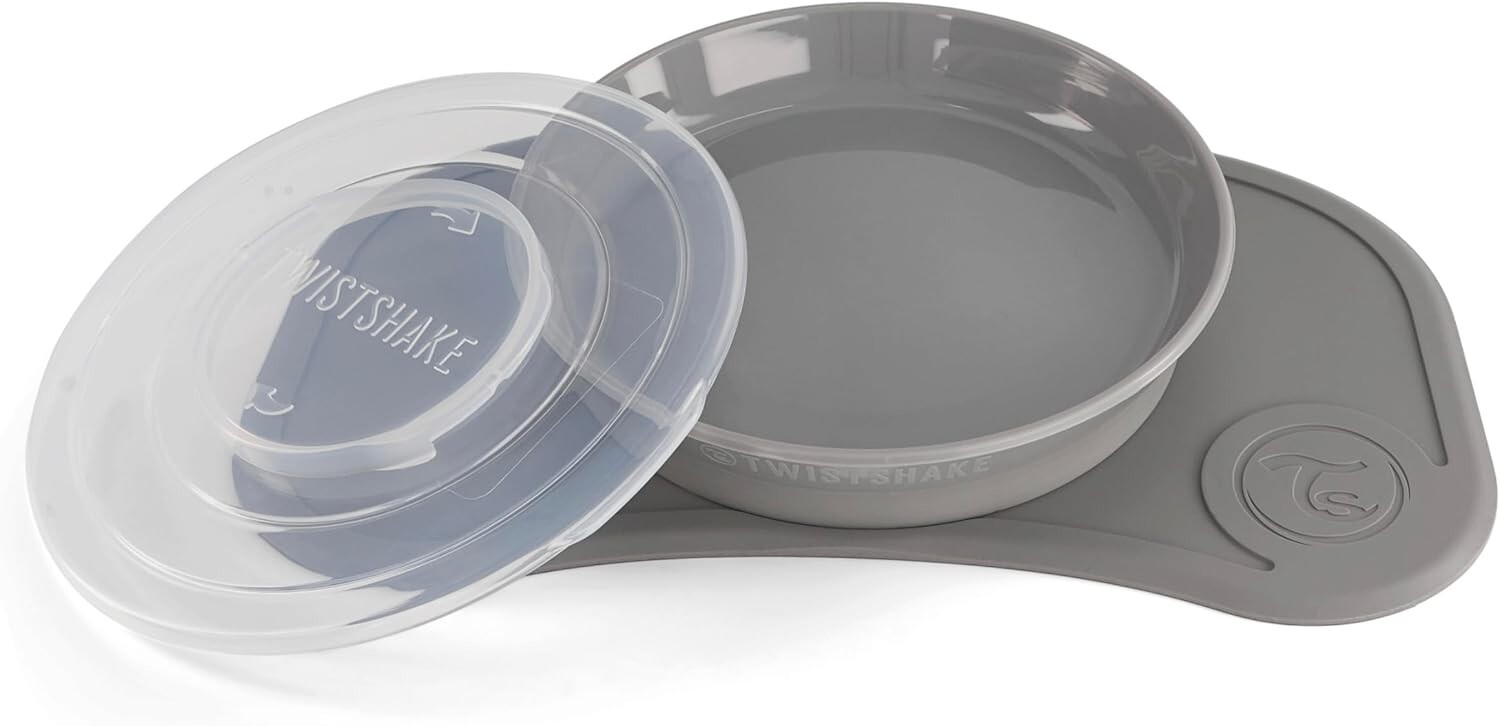 TWISTSHAKE MINI SUCTION MAT + PLATE & LID 31x17cm GREY NON SLIP VACUMM **NEW**