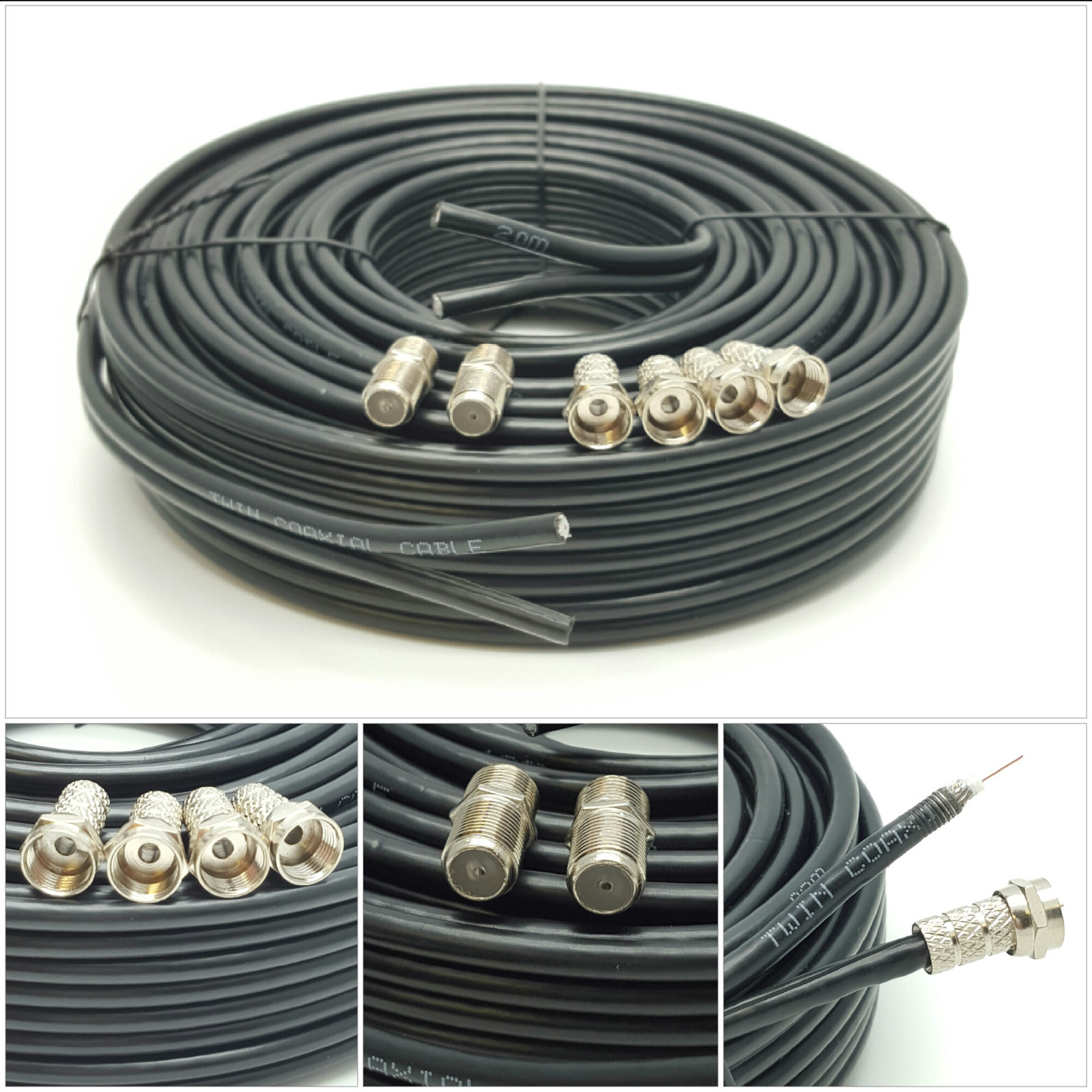 5m Black Twin Satellite Shotgun Extension Coax Cable Lead for Sky + HD Freesat