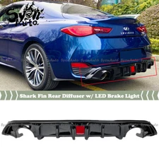 FITS 17-2022 INFINITI Q60 GLOSS BLACK SHARK FIN REAR DIFFUSER W/ LED BRAKE LIGHT