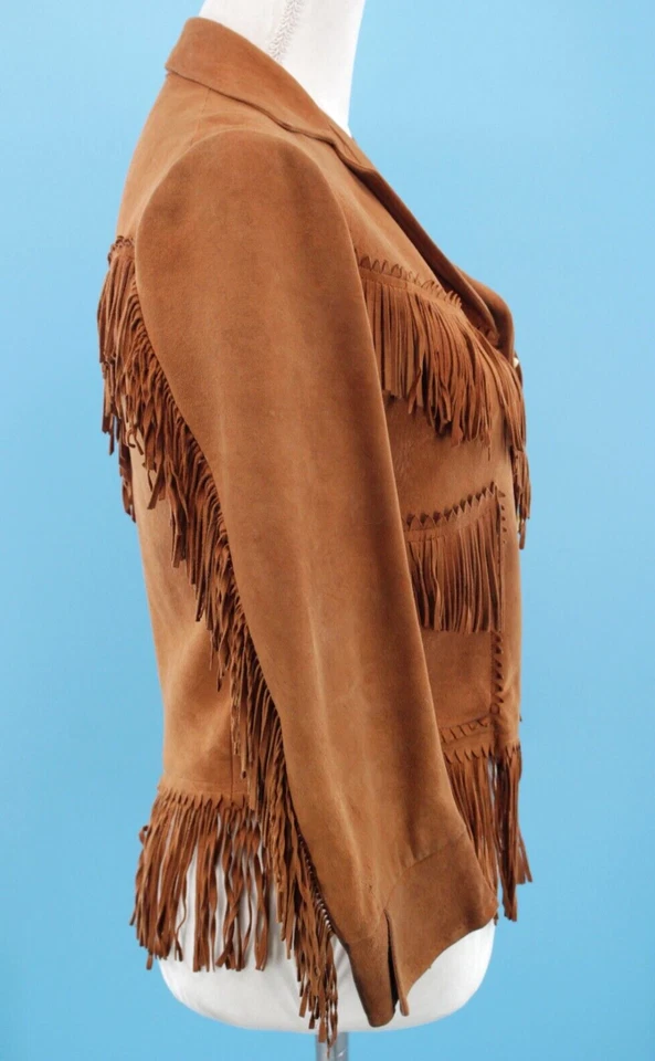 VTG Boy's / Petite Women's 50s Brown Fringe Suede Leather Jacket Sz XXS/XS 1950s - Image 3 of 4