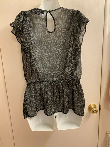 NWOT Miley Cyrus Sexy Black & Gray Ruffle Top/ Tunic Size: LG - Picture 2 of 11