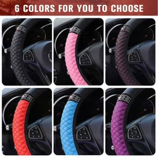 PU Leather Diamond Steering Wheel Cover Car Interior Accessories For 15''/38cm