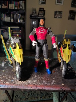 Lot Of 2 - 2002 Power Rangers Ninja Storm Green & Red Motorcycle W/12'' Figure