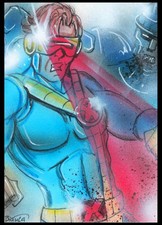 X-Men CYCLOPS vs Sentinel Original Sketch Card Painting by Bianca Thompson