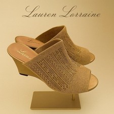 New  Lauren Lorraine Martha Gold Wedge Slide Mules Sandals 6