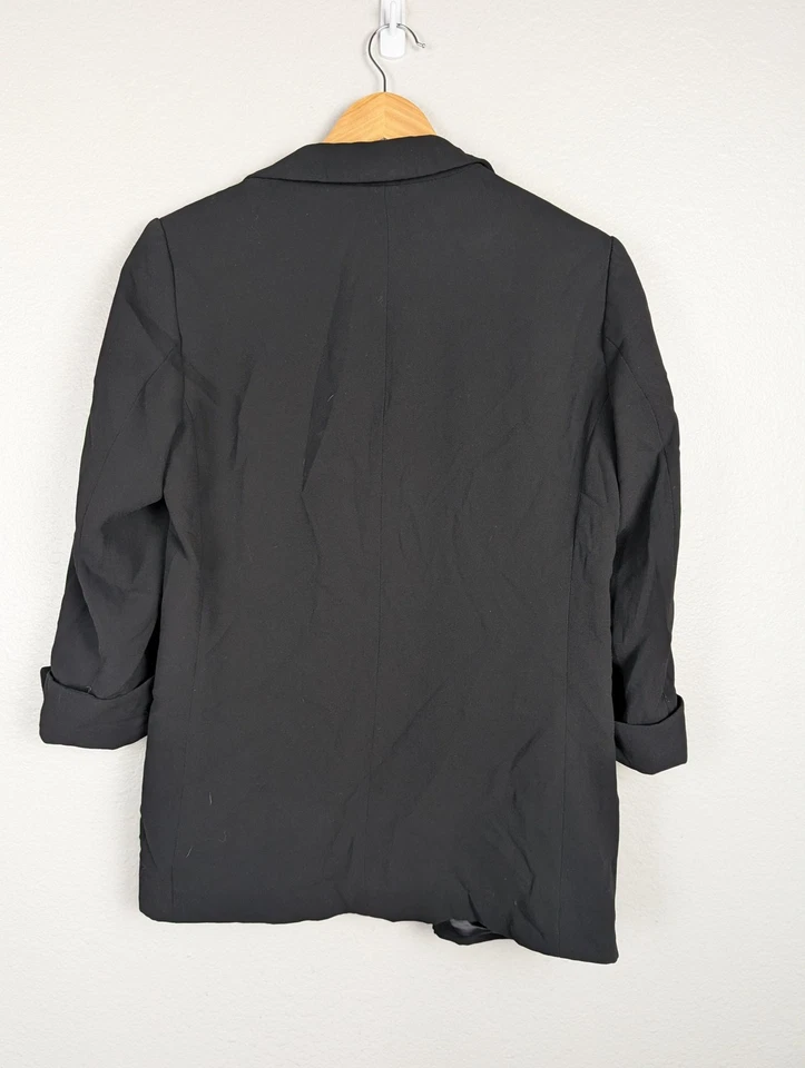 Blazer H&M Mujer 8 Negro Frente Abierto Puño Enrollado Forrado Novio Chaqueta de Trabajo Foto 2 de 4