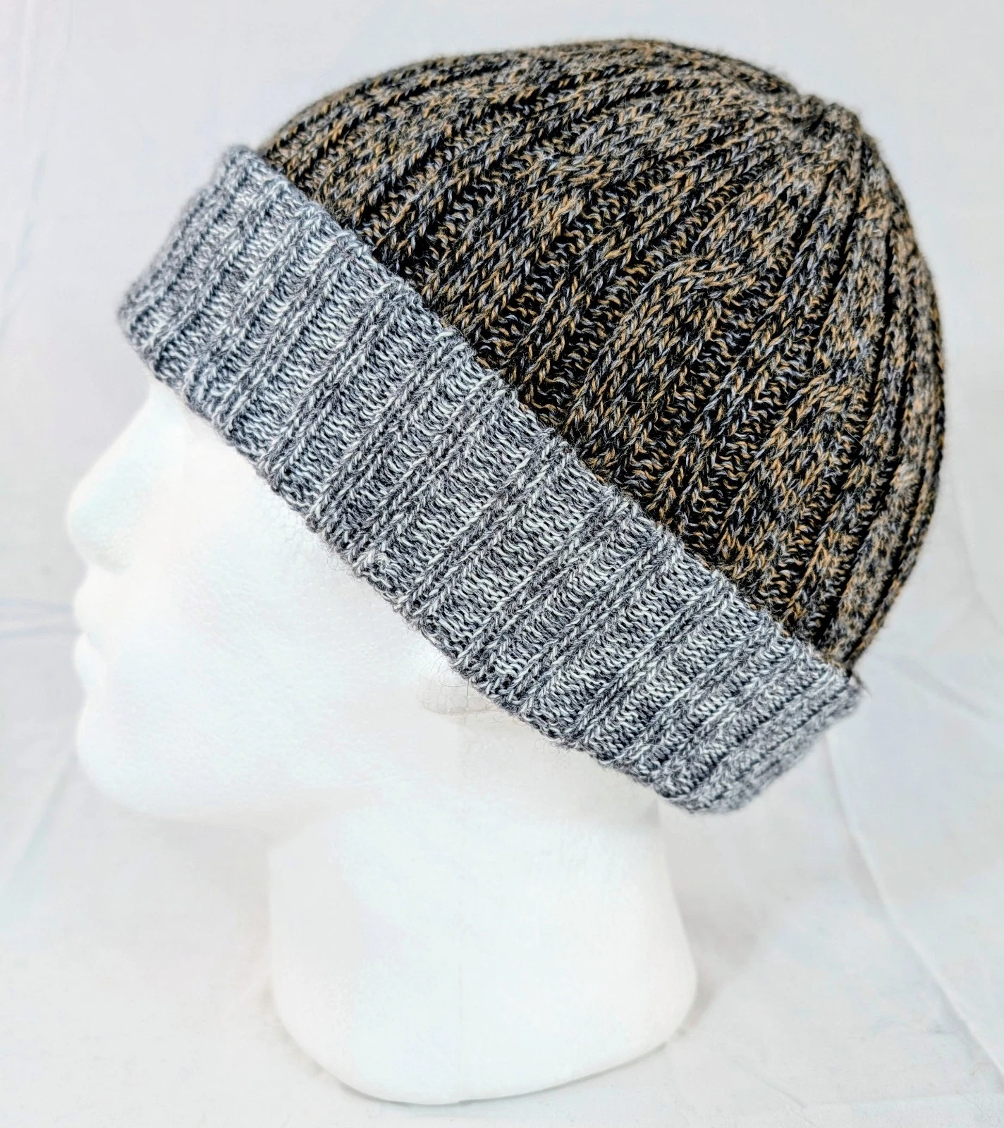 Extra Soft Baby Alpaca Reversible Cable Knit Beanie Gray Silver Handmade
