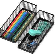 2 Pack Drawer Organizer for Desk, Small Office Supplies Pen Pencil Holder, Metal