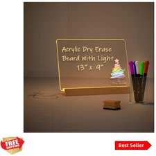 Light Up Clear Dry Drase Board 13 x 9 inch with 5 Markers, Acrylic Lighting M...