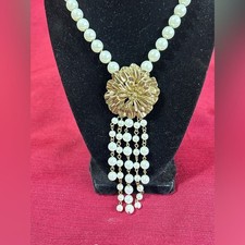 Vintage Pearl Necklace Bjoux Terner Gold Pend...