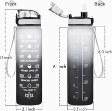 Motivational Water Bottle 32oz BPA Free Leakproof Sports Gym Bottle with Straw
