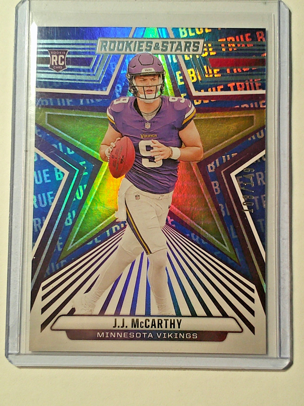 2024 Panini Rookies & Stars SP True Blue Rookie J.J. McCarthy #135 /149 (RC)