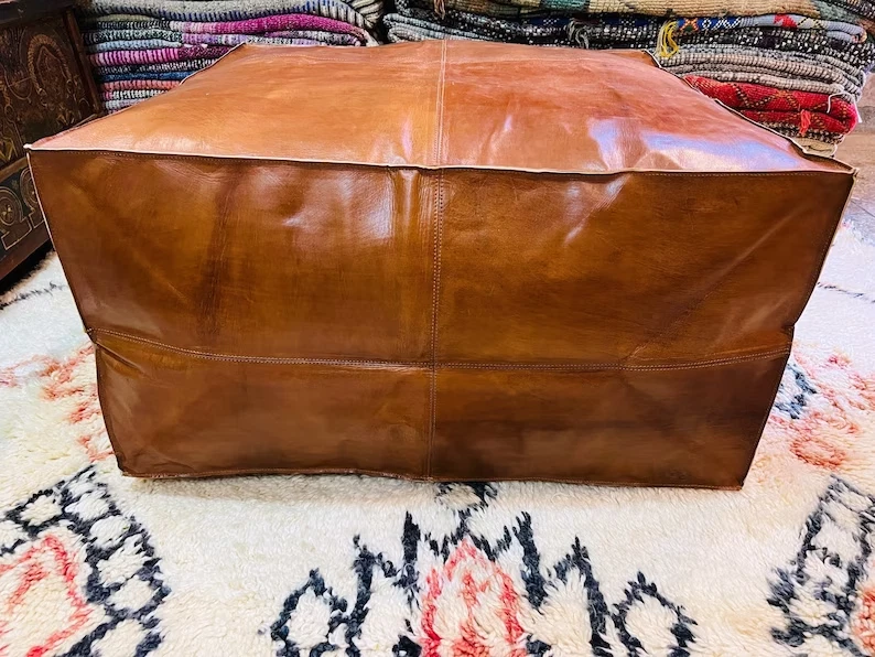 Leather Pouffe Aamazing Moroccan New Ottoman Footstool 30'' Unstuffed Footrest - Image 4 of 4