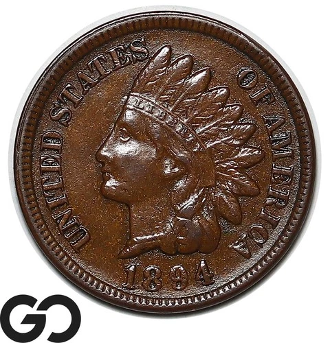 1894 Indian Head Cent Penny, Choice AU