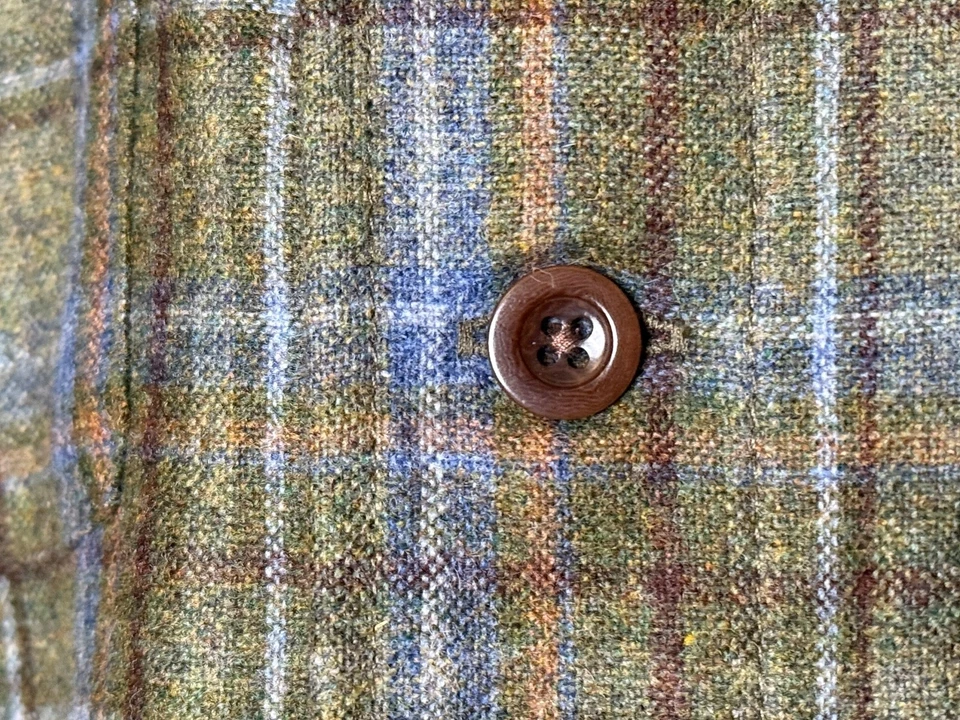 SID MASHBURN WOOL CASHMERE MILITARY JACKET OVERSHIRT GREEN BLUE PLAID SIZE SMALL - Image 3 of 3