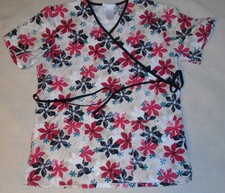 SB Scrubs Multi-color Floral Medical Scrub Top Mock Smock Tie Waist Size S
