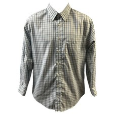George Button-Up Shirt Mens Size Medium White Blue Plaid Check Casual Preppy