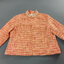 Chicos Women Boucle Tweed Pearl Collar Sleeves Jacqueline Jacket Size 3 NWT 149