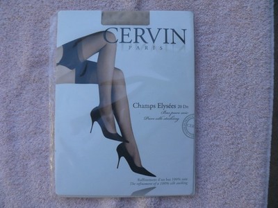 Pure 100% silk stockings 20 denier, light tan, large size, Cervin brand.