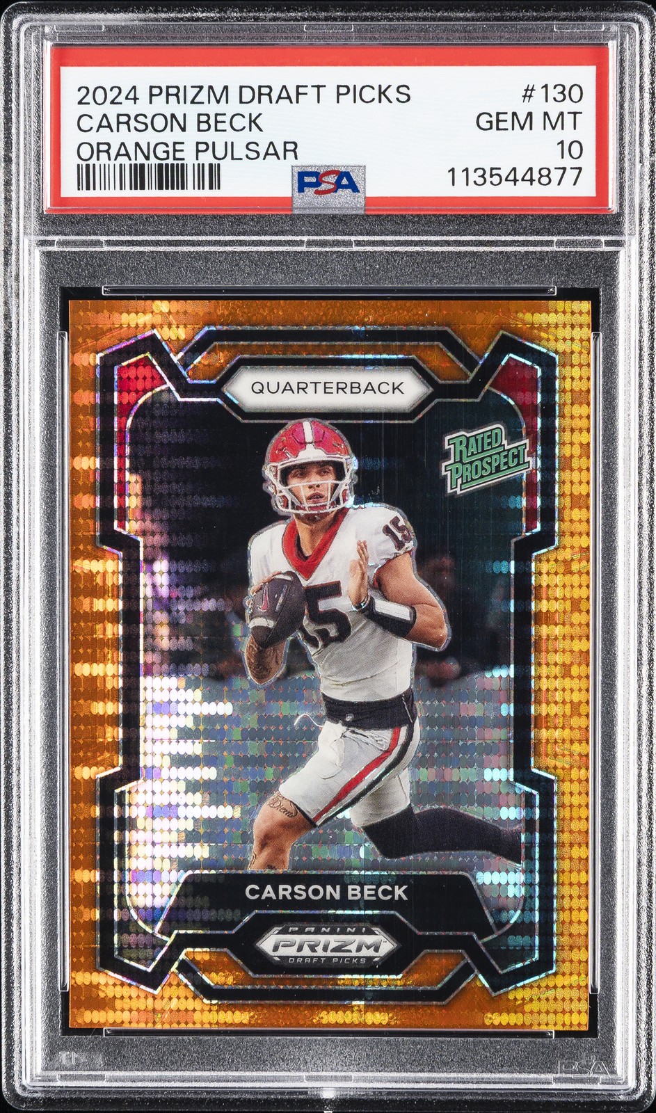 2024 PANINI PRIZM DRAFT PICKS ORANGE PULSAR #130 CARSON BECK 2/49 PSA 10